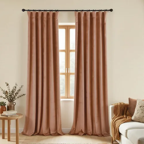 Vista 36 de Cortinas de terciopelo con trabilla trasera de 52 x 63 pulgadas de color naranja quemado de KOUFALL