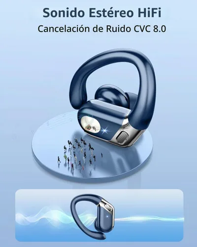 Vista 3 de Auriculares inalámbricos 2026, Bluetooth 5.4 deportivos, sonido de graves profundos de 50 horas con 4 micrófonos ENC con cancelación de ruido, Azul