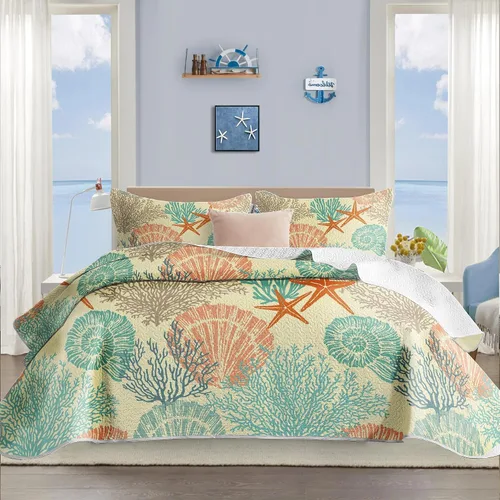 Vista 7 de Tritard Juego de edredón costero de 2 piezas, tamaño individual, edredones reversibles de microfibra con 1 funda, ropa de cama suave y ligera, ropa