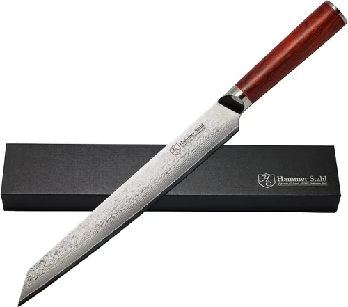 Vista 8 de Hammer Stahl Cuchillo de chef de Damasco de 9 pulgadas Cuchillo de cocina profesional con mango de palisandro Cuchillo de cocina de Damasco