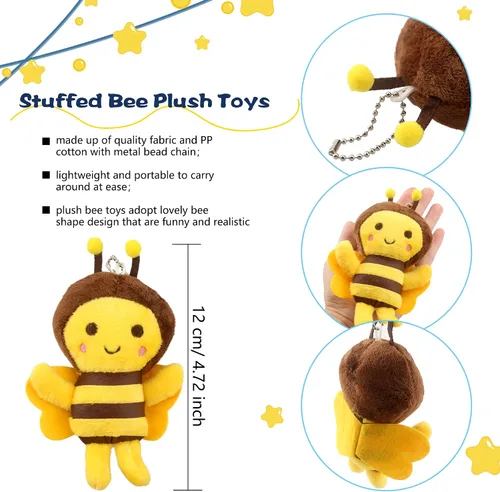 Vista 2 de Mini juguetes de peluche de abeja, llavero de abeja de felpa para decoración de habitación, cumpleaños, baby shower, recuerdos de fiesta de animales