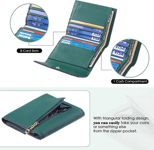 Vista 4 de TRAVELAMBO RFID Blocking Small Mini Compact Wallet Coin Pouch Holder Trifold Credit Card Holder Pocket Purse for Women