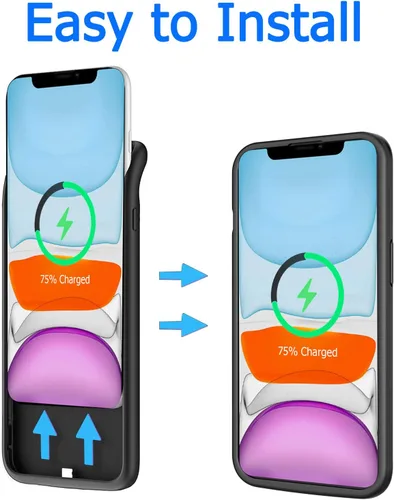 Vista 4 de Funda de batería para iPhone 11, mejorada de 10000 mAh, funda protectora de alta capacidad, recargable, cargador de batería extendida, compatible