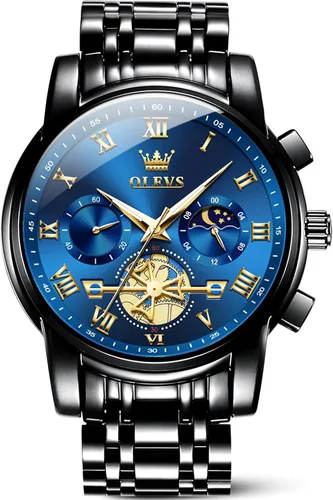 Vista 16 de OLEVS Relojes para hombre, resistente al agua, de lujo, gran cara, reloj analógico de cuarzo de acero inoxidable, relojes de vestir analógicos