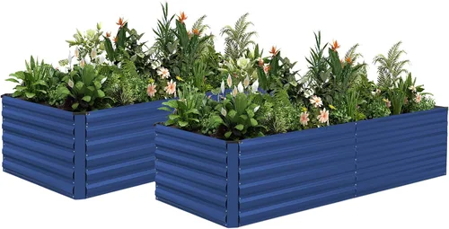 Vista 29 de NAVINE Cama de jardín elevada de 8 x 4 x 2 pies, macetas elevadas de metal grande, macetas para plantas al aire libre para verduras, flores