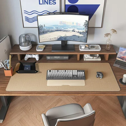 Vista 7 de DAWNTREES - Tapete de escritorio a doble cara, almohadilla de escritorio de cuero, negro 35.5"x17", protector de escritorio de corcho
