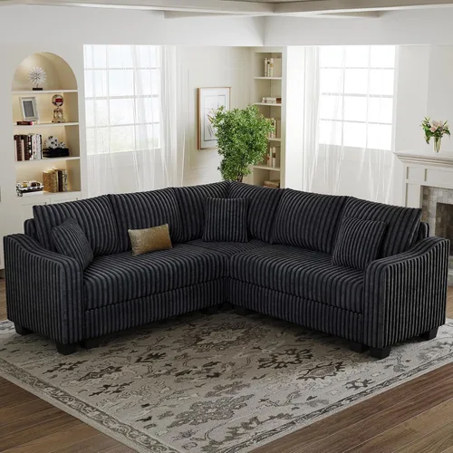 Vista 18 de Belffin - Sofá seccional convertible con chaise, sofá seccional en forma de L, sofá reversible de esquina tapizado para sala de estar, de corduroy