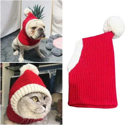 Vista 7 de POPETPOP Sombrero de Navidad para perro, cálido gorro de invierno para cachorros, grueso, pequeño, de punto, para gato, Navidad, diadema, ropa