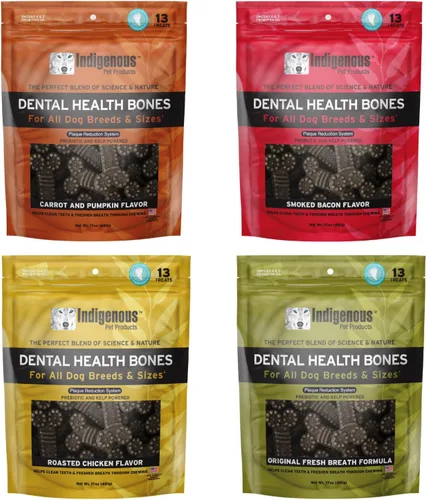 Vista 11 de Indigenous Pet Dental Health Bones Regular – Colágeno de res (17 onzas) Masticables para perros sin granos con prebióticos y omegas Refresca