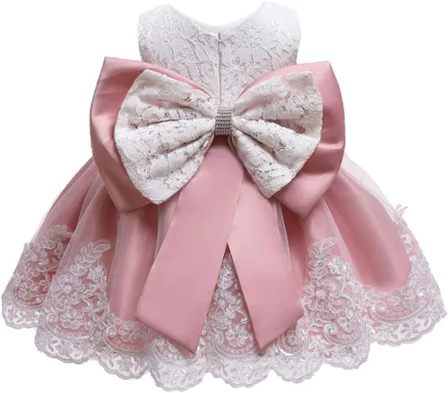 Vista 4 de Vestido de baile de tutú para niña de encaje con diseño de flores para bautizo