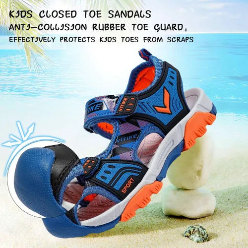 Vista 4 de JMFCHI Sandalias deportivas para niños, sandalias deportivas para exteriores, senderismo, atléticas, sandalias de playa con punta cerrada, zapatos