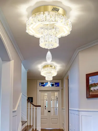 Vista 27 de Flashing God Candelabros modernos de cristal de 12 pulgadas, lámpara de techo de montaje empotrado, mini lámpara LED regulable para pasillo, lámpara