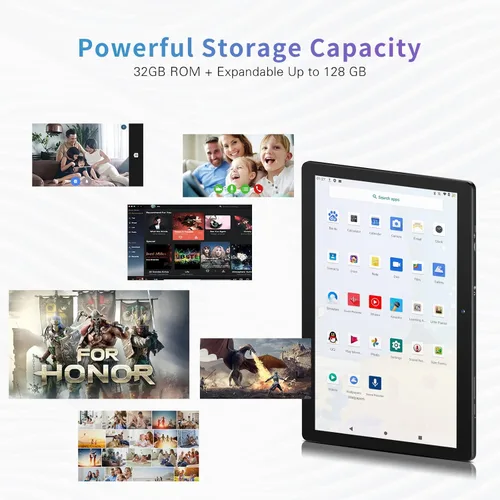 Vista 3 de Tablet de 10 pulgadas, tableta Android con 2 GB de RAM 32 GB, cámara dual de 2 MP+8 MP, procesador de cuatro núcleos, pantalla IPS HD de 1280 x 800