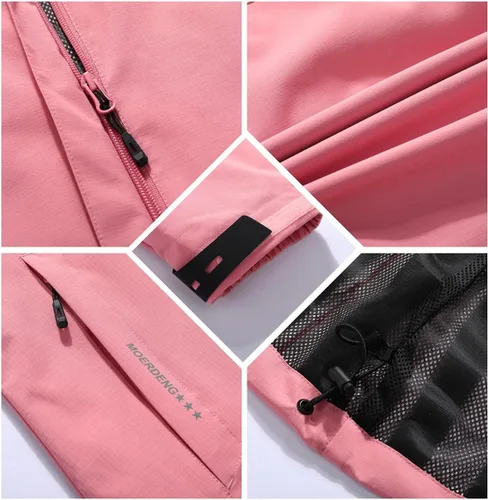 Vista 6 de MOERDENG Chaqueta impermeable para mujer, impermeable, para exteriores, ligera, softshell para senderismo, viajes