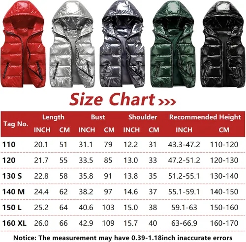 Vista 2 de Happy Cherry Chaleco acolchado, ligero, resistente al agua, para invierno, cálido, con capucha, sin mangas, para niños