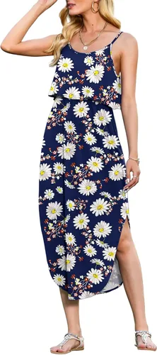 Vista 23 de LILBETTER Vestido midi de playa casual de verano para mujer con tiras ajustables y divididas 01 Negro