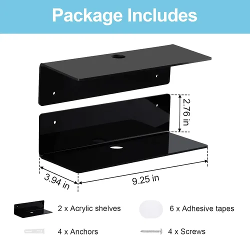 Vista 3 de Juego de 2 estantes flotantes de acrílico de 9 pulgadas sin taladro, juego de 2 estantes flotantes para almacenamiento Funko Pop, estantes flotantes
