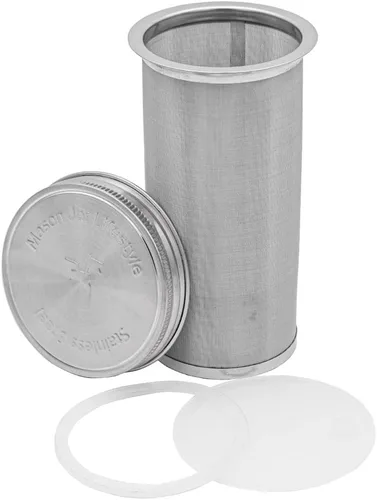 Vista 4 de Filtro de acero inoxidable para café y té de 16 onzas para tarros Mason con tapa y 2 sellos de silicona (sin tarro)