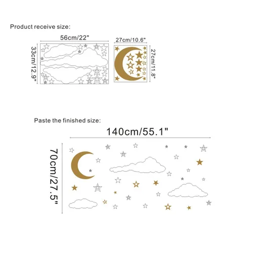 Vista 7 de Calcomanías de pared de vinilo 3D creativas extraíbles con nubes blancas, luna y estrellas, calcomanías de pared para el hogar, decoración de pared