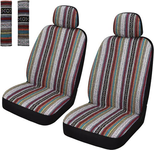 Vista 8 de Pariitadin Baja - Fundas para asientos de automóvil tipo manta de montura, juego completo con almohadillas para cinturón de seguridad, fundas