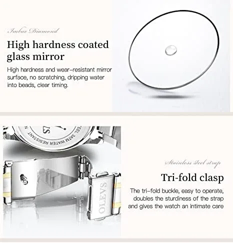 Vista 7 de OLEVS Relojes para mujer oro plateado acero inoxidable impermeables analógicos grandes fáciles de leer y fecha