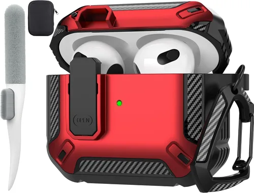 Vista 19 de Maxjoy Funda para AirPods Pro 3 2025, MagSafe compatible con bloqueo automático, funda protectora a prueba de golpes con soporte para teléfono