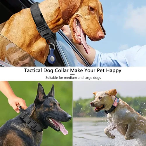 Vista 6 de DAGANXI - Collar táctico para perro, collar ajustable de nailon para adiestramiento con asa de control y hebilla, para perros medianos y grandes