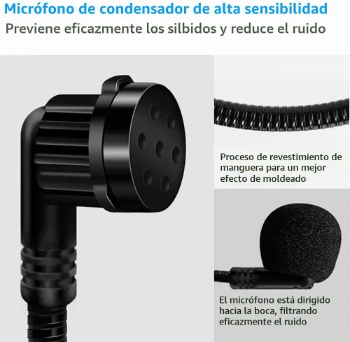 Vista 4 de VOVIGGOL 2 piezas de micrófono auricular con micrófono, cable flexible para amplificador de voz, auricular con conector jack de 3.5mm para cantar