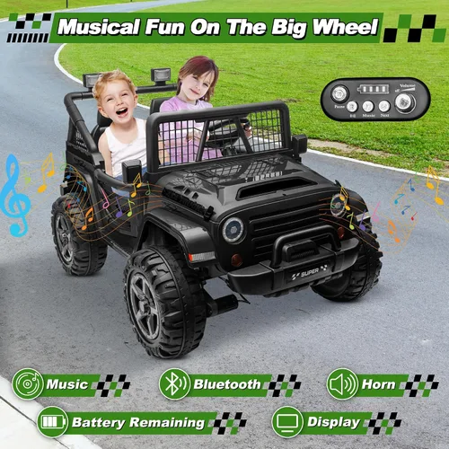 Vista 5 de Auto de paseo de 24 V con control remoto, camión conmutable XL de 2 plazas 4WD/2WD con motor de 4 x 200 W, asiento de 20 pulgadas de ancho, ruedas