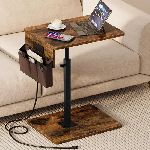 Vista 12 de Vagusicc - Mesa con bandeja para apoyabrazos de sofá, mesa giratoria de 360° con altura ajustable para TV, mesa auxiliar para espacios pequeños
