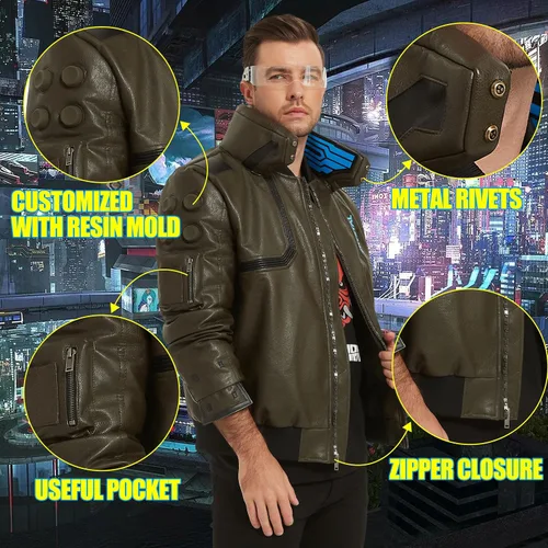 Vista 4 de Chaqueta táctica de cosplay con cuello alto brillante para hombre Collar verde-azul