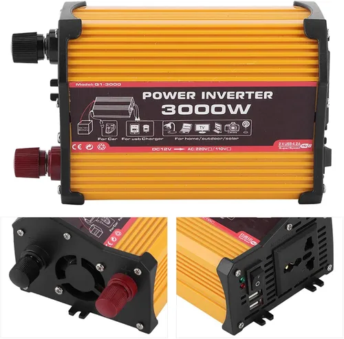 Vista 2 de Inversor de corriente, convertidor de CA automático, convertidor de adaptador de automóvil modificado con salida de puerto USB doble, carga rápida