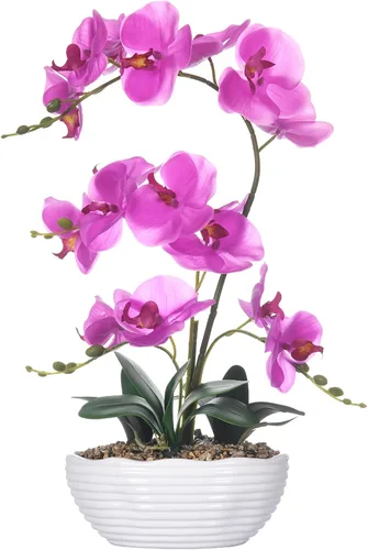Vista 11 de Phalaenopsis - Planta de orquídea sintética de 19 pulgadas de alto, centro de mesa de orquídea de seda, arreglo floral artificial en maceta