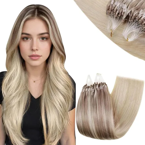 Vista 47 de RUNATURE Extensiones de cabello humano con punta en U, color marrón ceniza a rubio platino