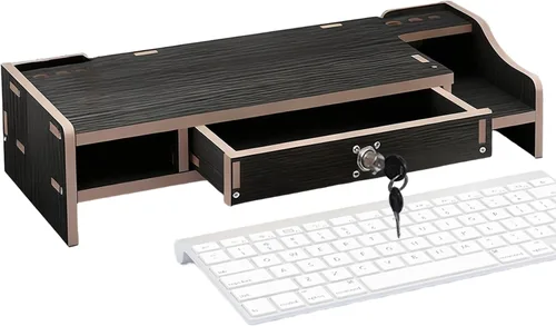 Vista 9 de Monitor Riser Wooden Desktop Organizer Shelf Black