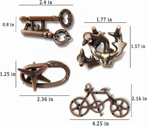 Vista 4 de MHY Rompecabezas Mentales de Metal Jumbo para Adultos - Paquete de 4 Juegos Mentales 3D Desafiantes con Estuche Portátil Juguetes de Lógica