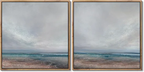 Vista 7 de Gardenia Art - Lienzo enmarcado para decoración de pared, diseño de playa costera, lienzo abstracto, pintura de paisaje oceánico moderno