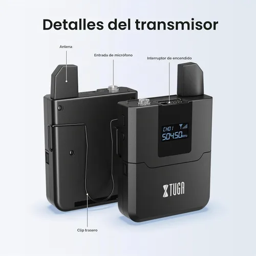 Vista 8 de XTUGA Sistema de micrófono inalámbrico A140, juego de micrófono inalámbrico UHF de 4 canales con cuatro micrófonos BodyPack, construcción totalmente
