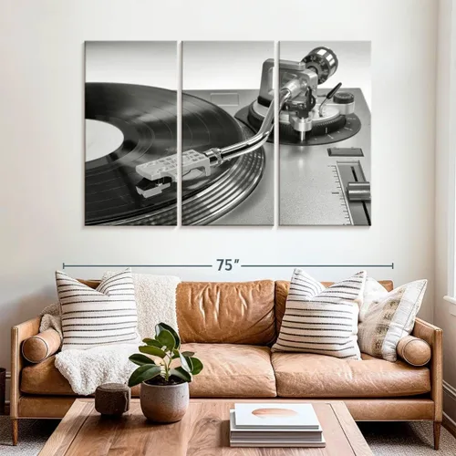Vista 135 de Elephant Stock BW - Reproductor de discos de vinilo para pared, lienzo horizontal, decoración de pared de sala de estar de 3 piezas, impresión