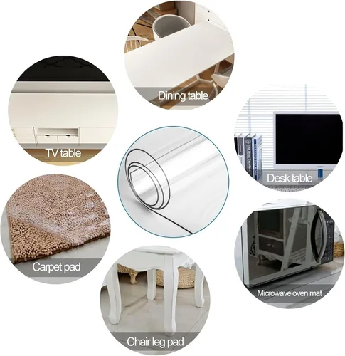 Vista 4 de Protector de mantel de plástico transparente impermeable, de vinilo transparente, fácil de limpiar, almohadilla protectora de escritorio de madera