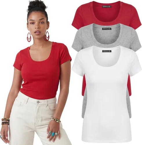 Vista 31 de Emmalise - Camiseta de manga corta para mujer, cuello redondo, estilo básico, pack de valor, tallas junior y grandes
