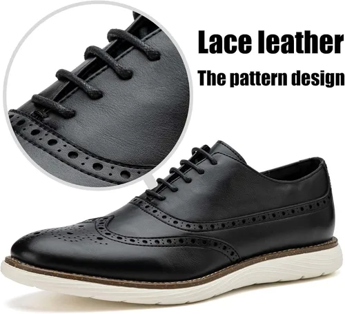 Vista 2 de JITAI Zapatos Oxford para hombre, zapatos de vestir con cordones y punta de ala, zapatos de moda ligeros para hombre.