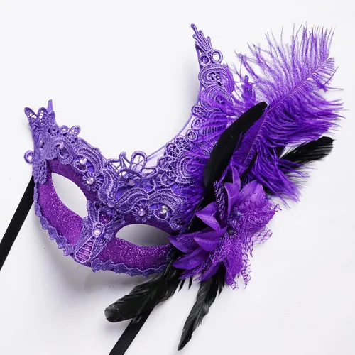 Vista 6 de Máscara de plumas veneciana para mujer, para cosplay, fiesta, Halloween, Mardi Gras, máscara de Navidad