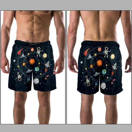 Vista 3 de Traje de baño para hombre, de secado rápido, con forro de malla, trajes de baño para el espacio exterior, Solay Rocket Earth Astronauta