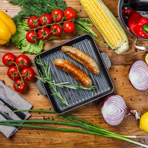Vista 6 de Parrilla cuadrada presazonada de hierro fundido pequeña sartén de utensilios de cocina de hierro fundido de 7 pulgadas - Mini sartén de hierro