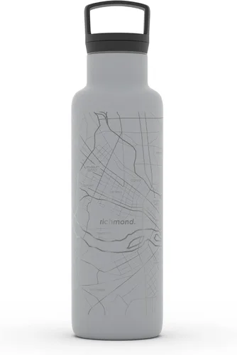 Vista 114 de Well Told Botella de agua aislada con mapa de Washington DC grabado, botella de acero inoxidable grabada (21 onzas, blanco) botella aislada de mapa