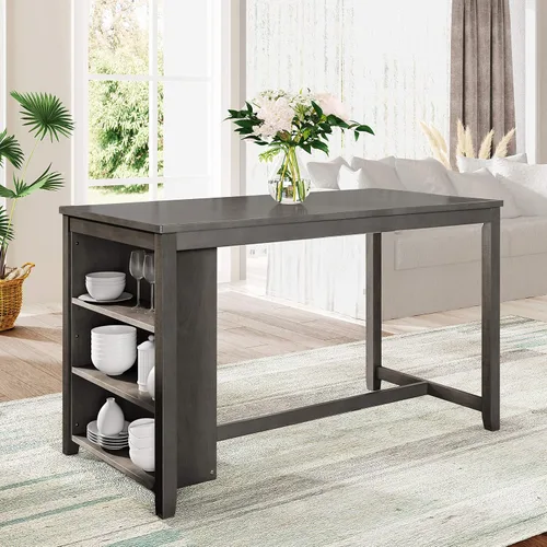 Vista 9 de Juego de mesa de comedor de altura de mostrador, juego de mesa de bar de madera de 5 piezas con mesa de comedor de almacenamiento grande, diseño que