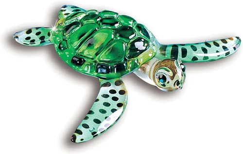 Vista 8 de Glass Baron Figura de cristal de tortuga azul brillante, soplada a mano y esculpida con detalles de cristal austriaco, adorno coleccionable