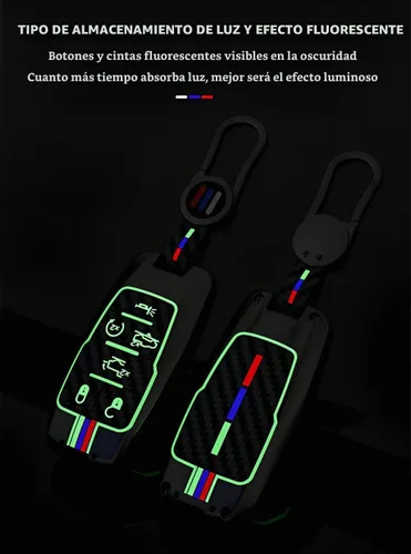 Vista 7 de para Dodge Ram 1500 Funda y Carcasa para Llavero de Metal Soporte de Llave Inteligente Protector, Fibra de carbono, 4 botones, Moderno
