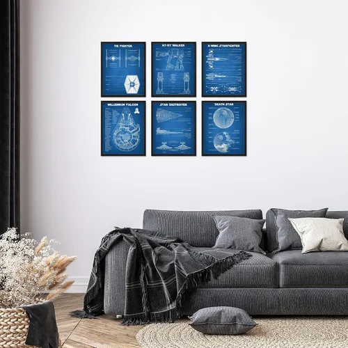 Vista 2 de BigWig Prints Planos de Star Wars - Póster de Star Wars, decoración de pared de Starwars, pósteres de Starwars para paredes, estrella de la muerte